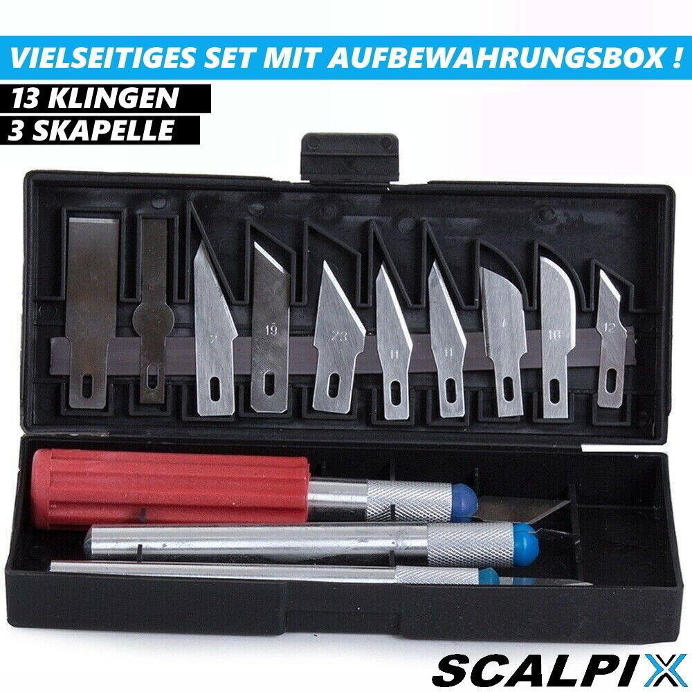 SCALPIX Bastelmesser Skalpellmesser Set Präzisionsmesser Schnitzmesser 16tlg