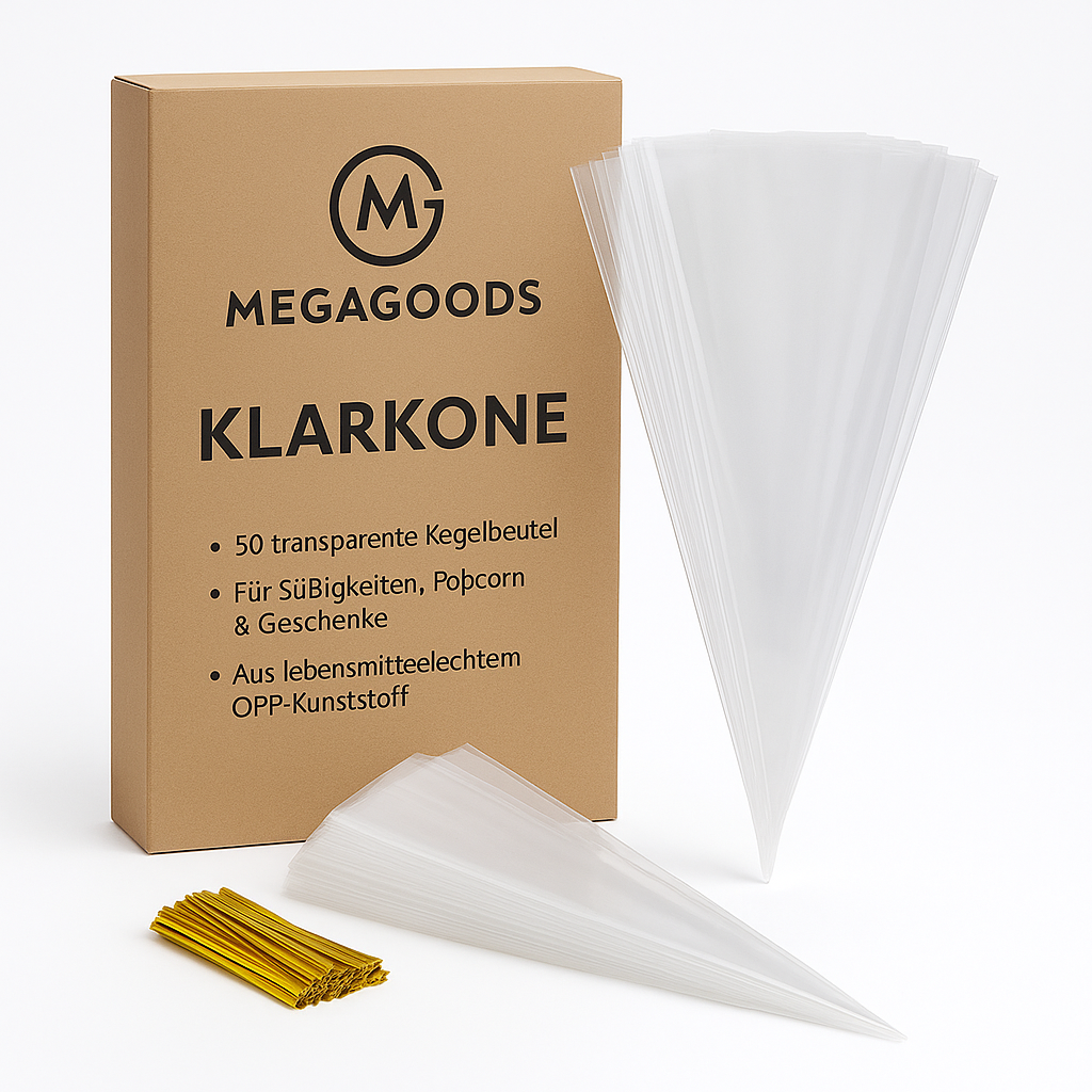 50 Stück transparente Kegelbeutel Süßigkeiten Popcorn Party DE.