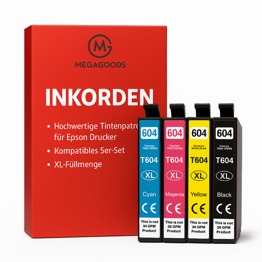 Druckerpatrone 604XL für Epson XP WF Serie, kompatibel, 5er-Set DE.