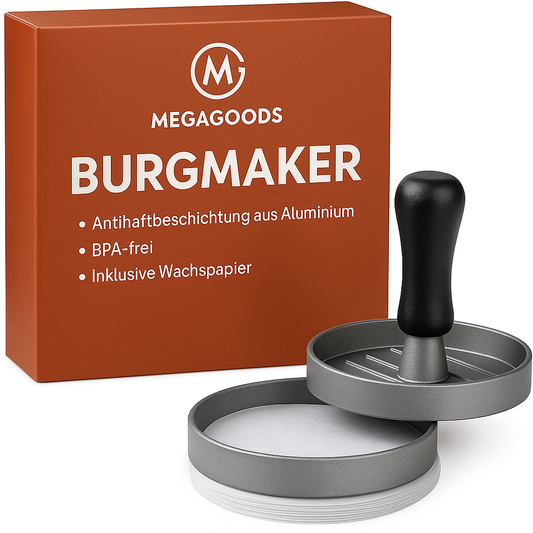 Burgerpresse Aluminium antihaft mit Wachspapier für BBQ Grill DE.