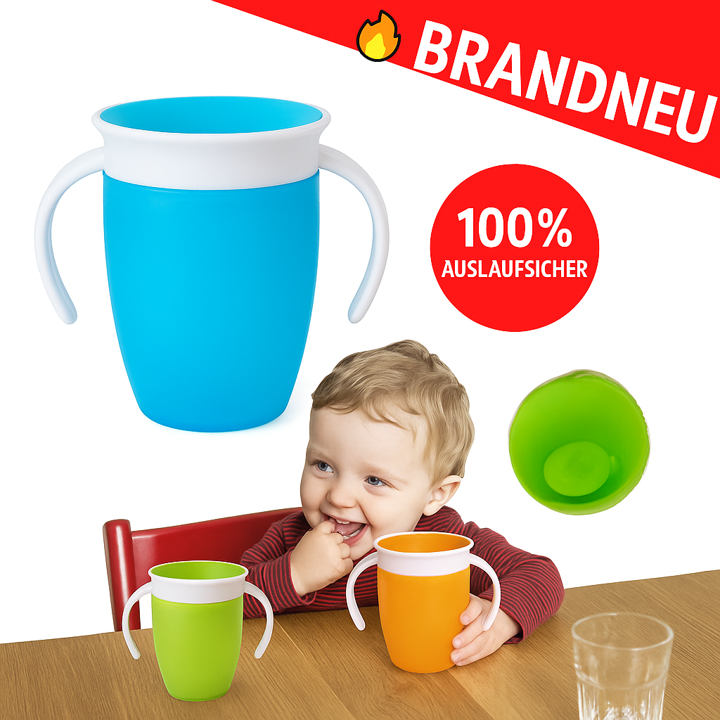 Trinklernbecher Baby auslaufsicher 360° Becher mit Griffen Deckel blau