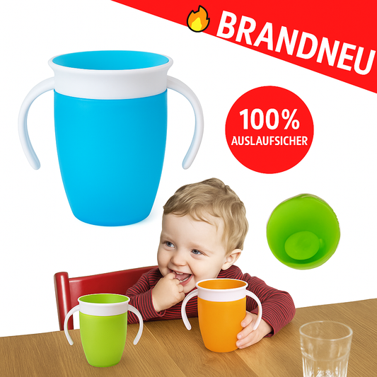 Trinklernbecher Baby auslaufsicher 360° Becher mit Griffen Deckel blau
