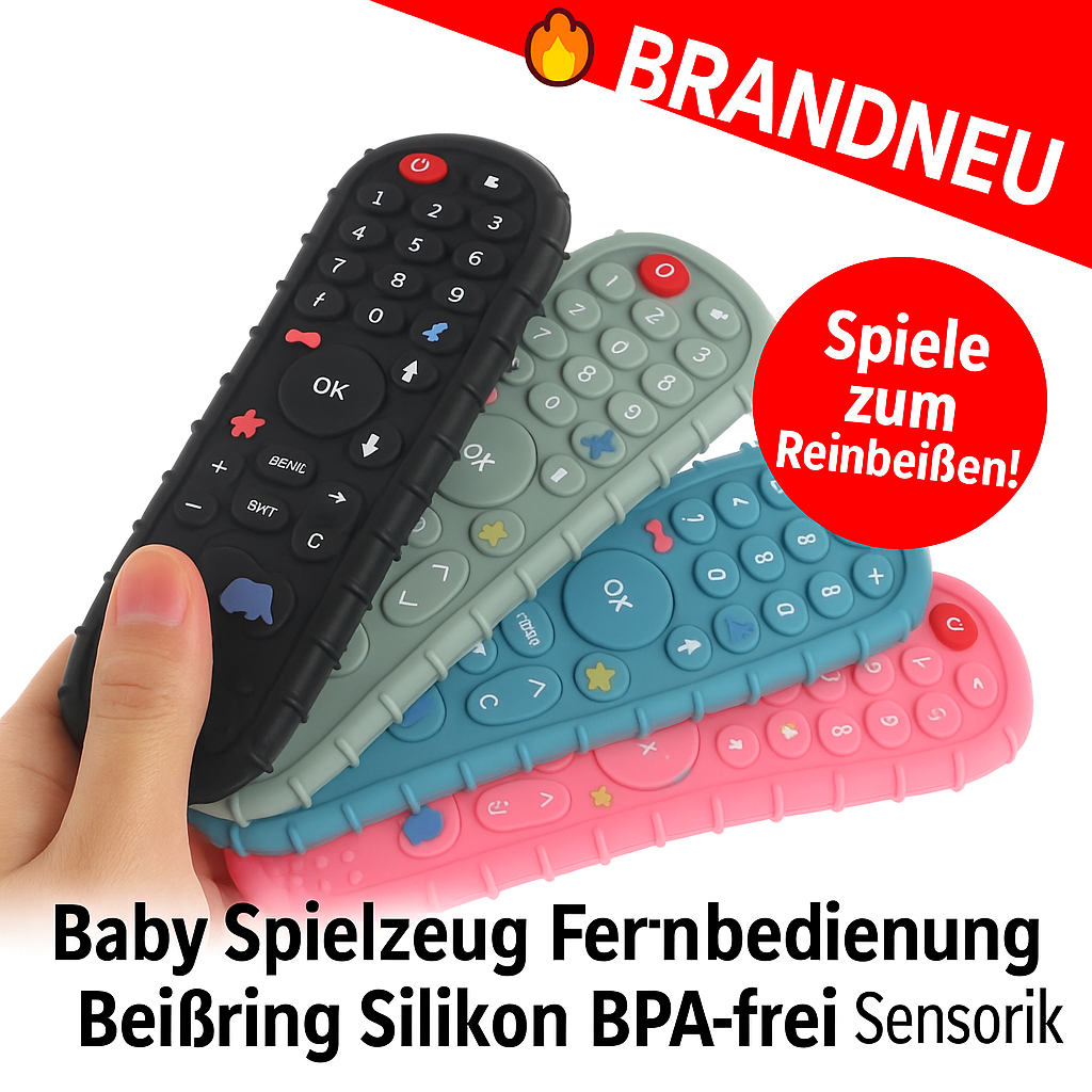 Baby Spielzeug Fernbedienung Beißring Silikon BPA-frei Sensorik schwarz