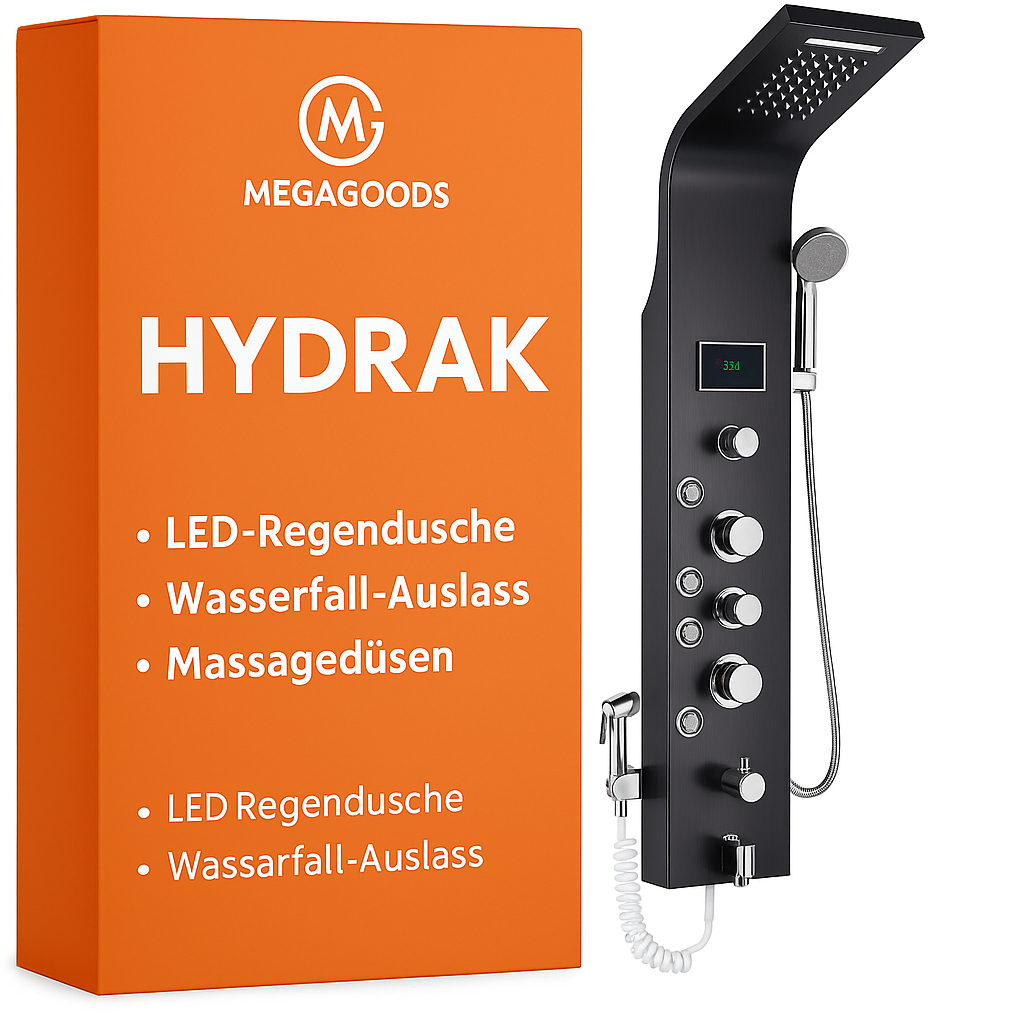 LED Duschpaneel Regendusche Wasserfall Massagedüsen Schwarz DE.