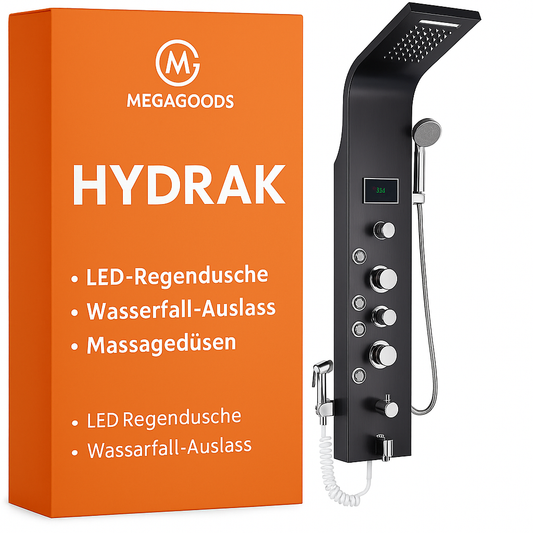 LED Duschpaneel Regendusche Wasserfall Massagedüsen Schwarz DE.