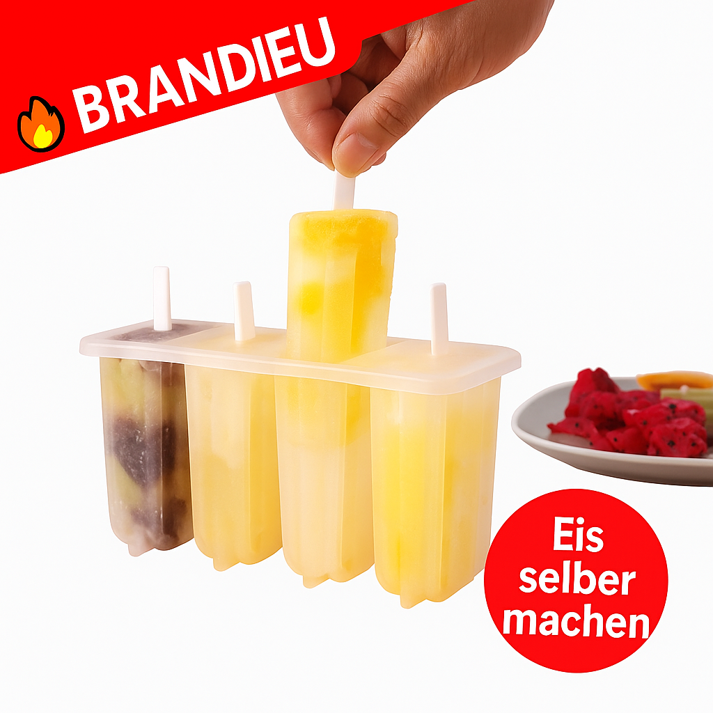 Eisformen 4er Set mit Deckel – Wiederverwendbar für Eis am Stiel & Eiscreme
