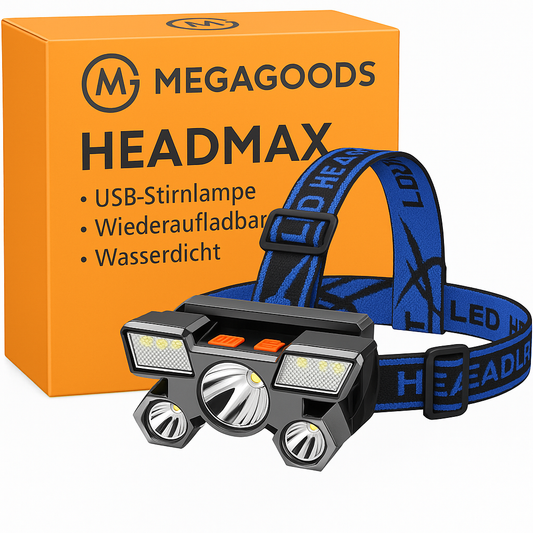 USB Stirnlampe 5 LED wiederaufladbar wasserdicht für Camping DE.