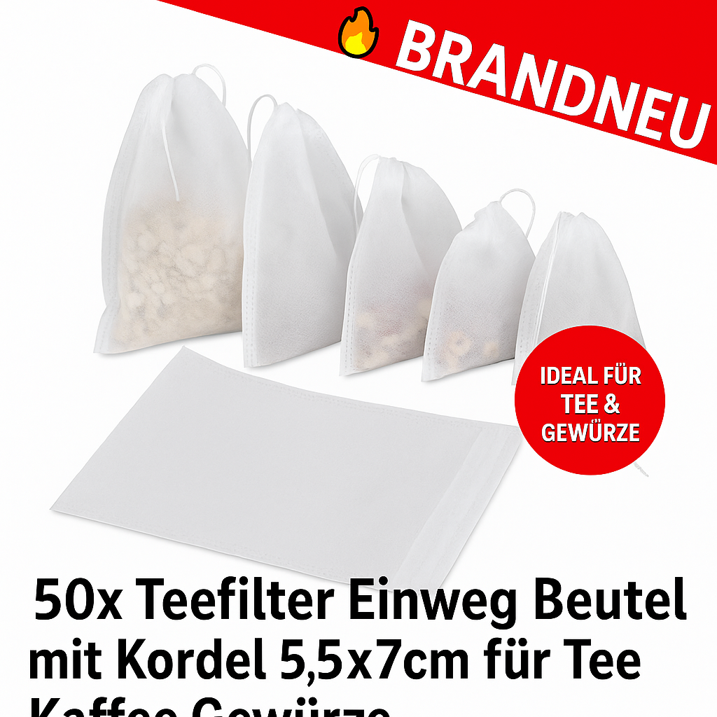 50x Teefilter Einweg Beutel mit Kordel 5,5x7cm für Tee Kaffee Gewürze