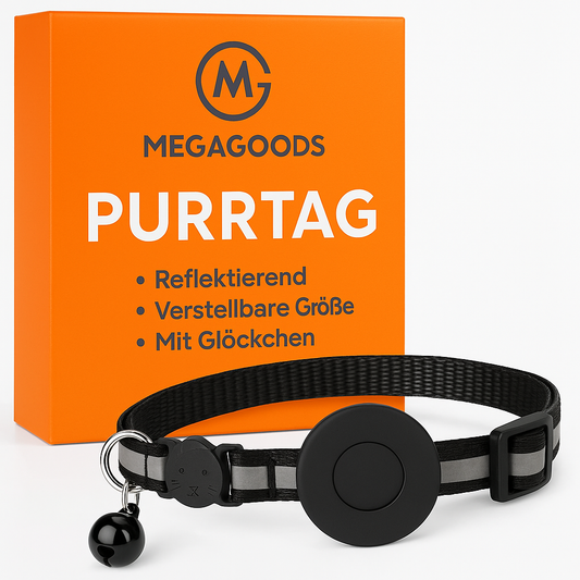Katzenhalsband reflektierend mit AirTag-Halterung verstellbar DE.
