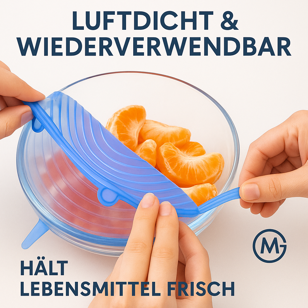 6er-Set Silikondeckel dehnbar luftdicht lebensmittelecht DE.