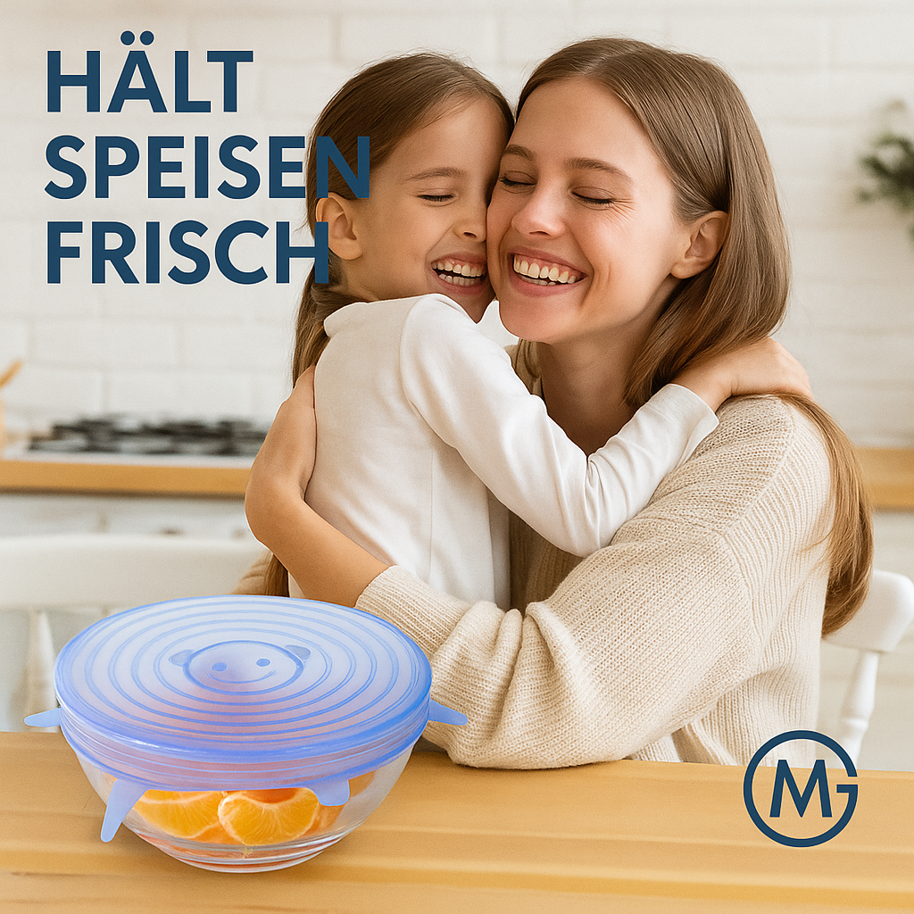 6er-Set Silikondeckel dehnbar luftdicht lebensmittelecht DE.