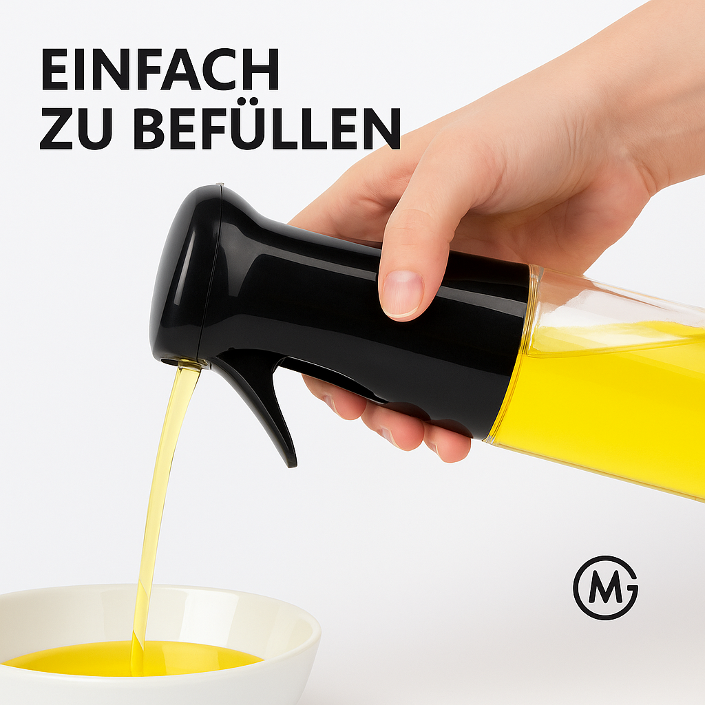 Öl-Sprühflasche feinzerstäubend für Küche Grillen Salate Fitness DE.
