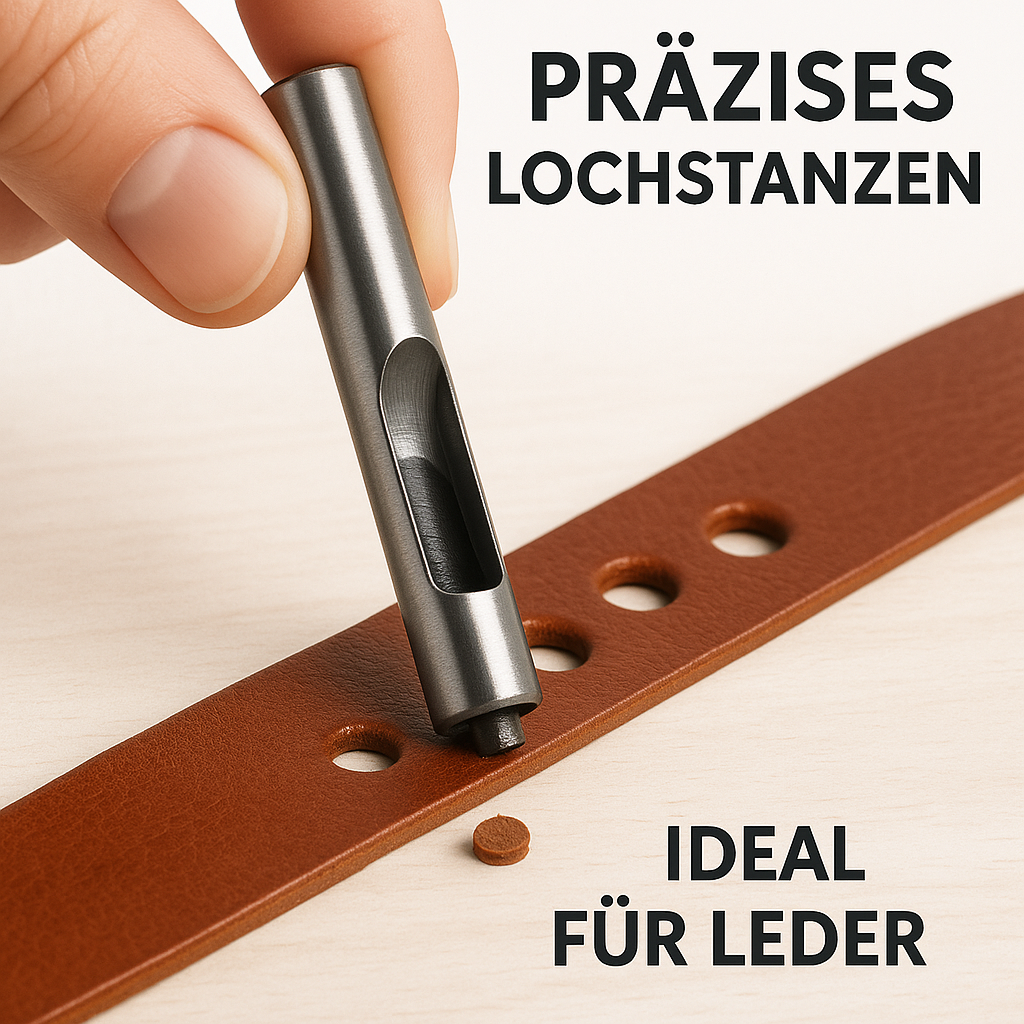 Leder-Lochstanzer Set aus Stahl für Gürtel und Armbänder 6-tlg DE.