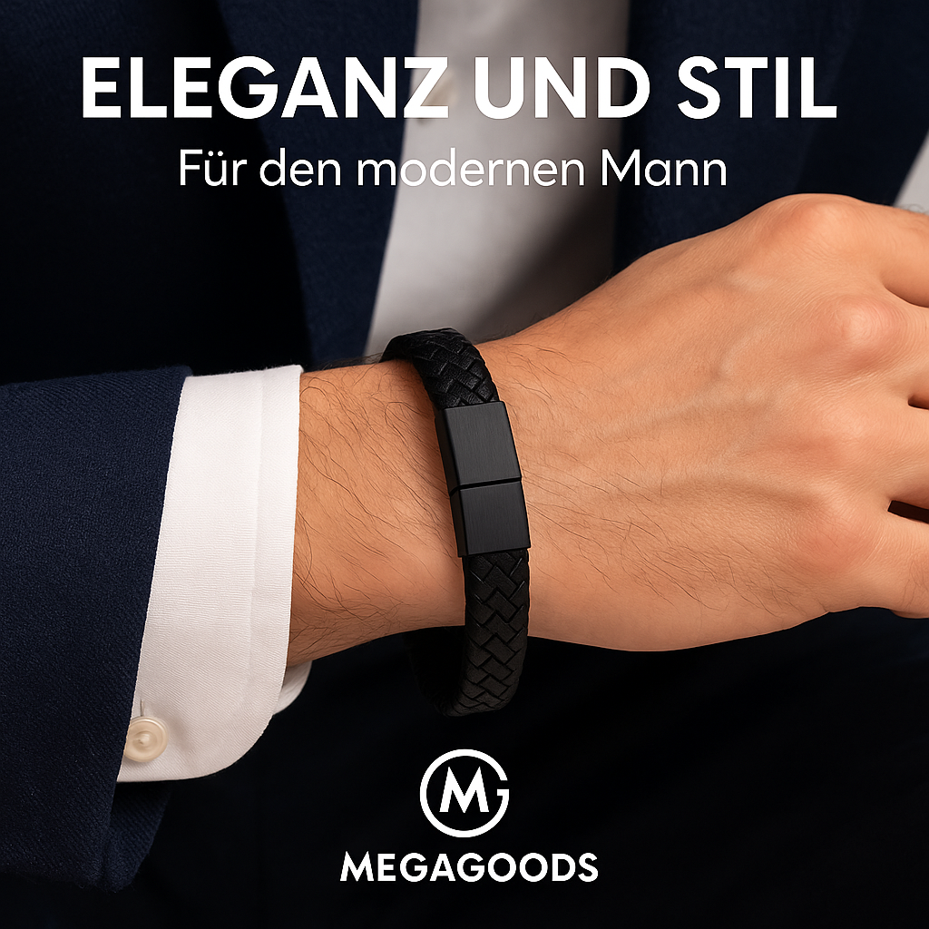 Schwarzes PU-Leder Armband Herren Magnetverschluss Elegant Geschenk DE.