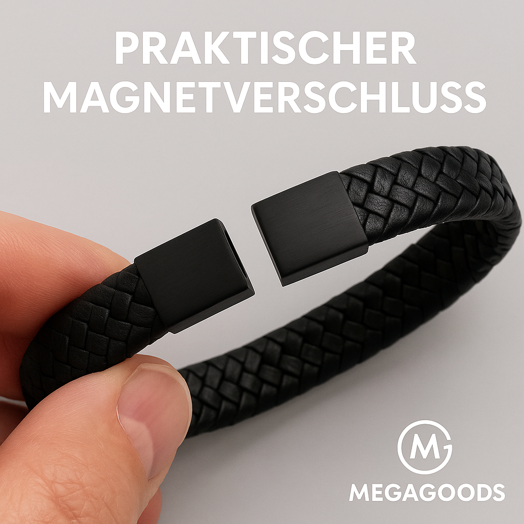 Schwarzes PU-Leder Armband Herren Magnetverschluss Elegant Geschenk DE.