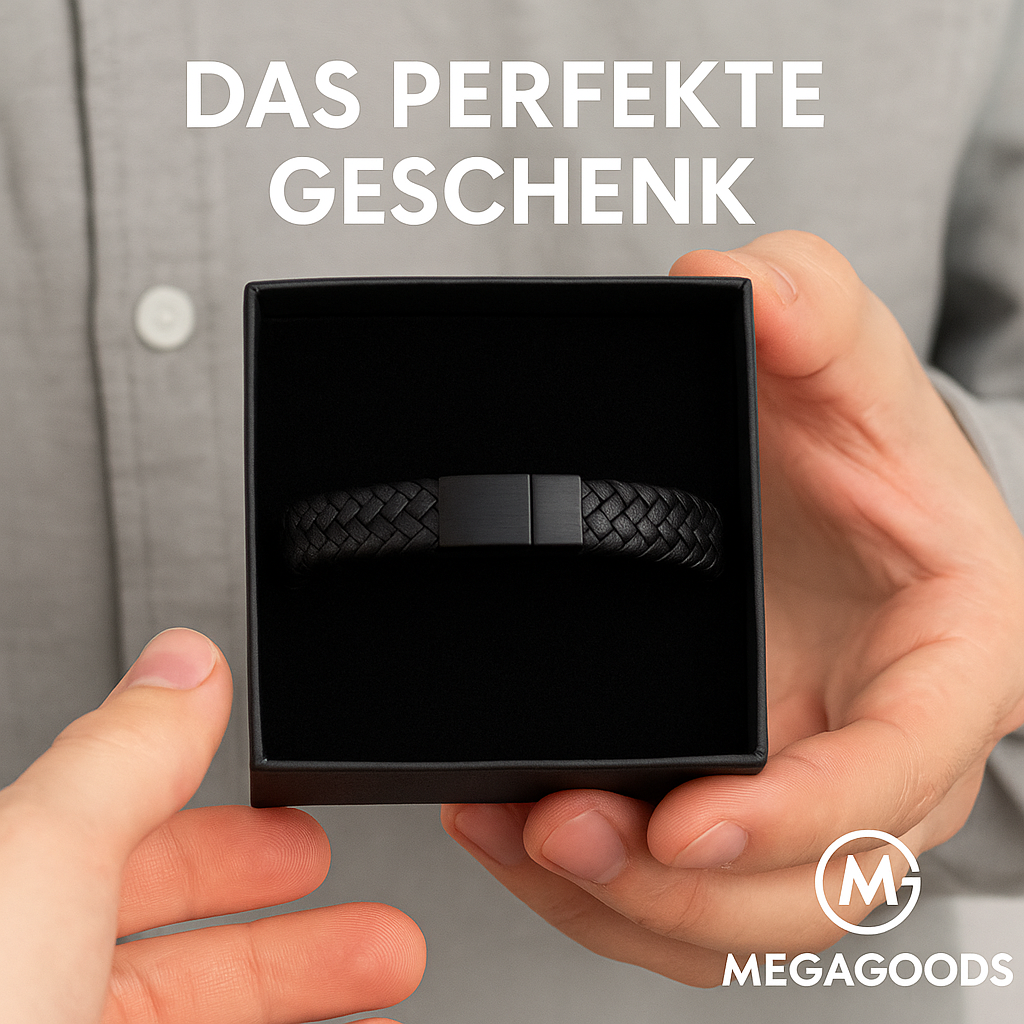 Schwarzes PU-Leder Armband Herren Magnetverschluss Elegant Geschenk DE.