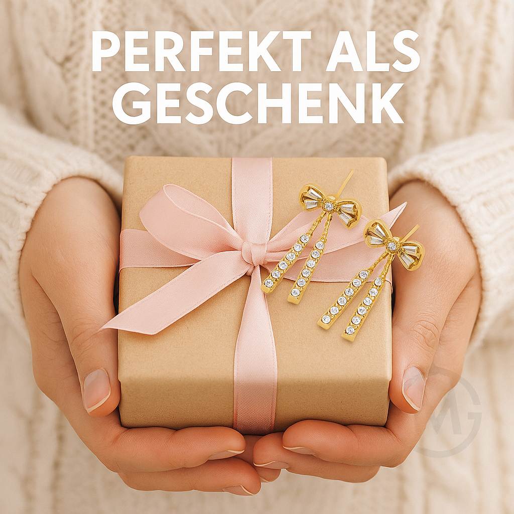 Goldene Ohrstecker Schleife Strass Elegant Lang Ohrringe Damen DE.