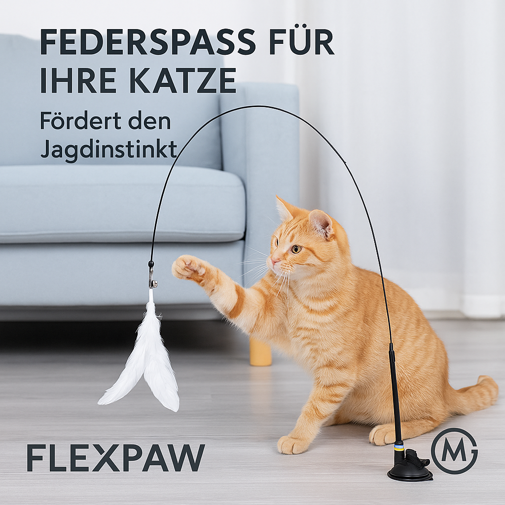 Katzenangel mit Feder und Glocke Saugnapf-Stab extra lang DE.