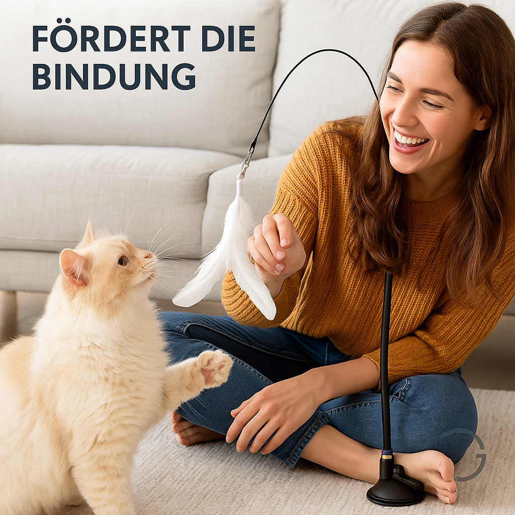 Katzenangel mit Feder und Glocke Saugnapf-Stab extra lang DE.