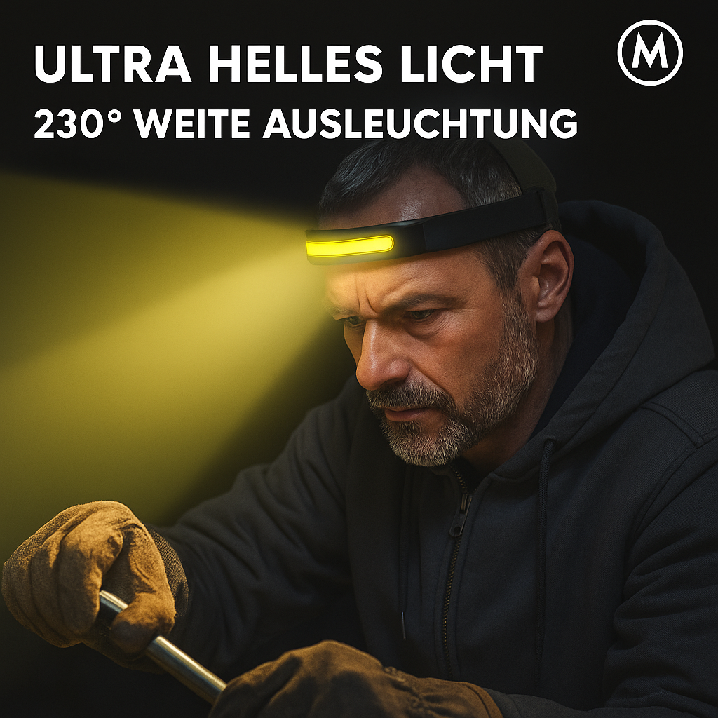 Induktions-Stirnlampe LED USB wiederaufladbar 5 Modi COB Licht DE.