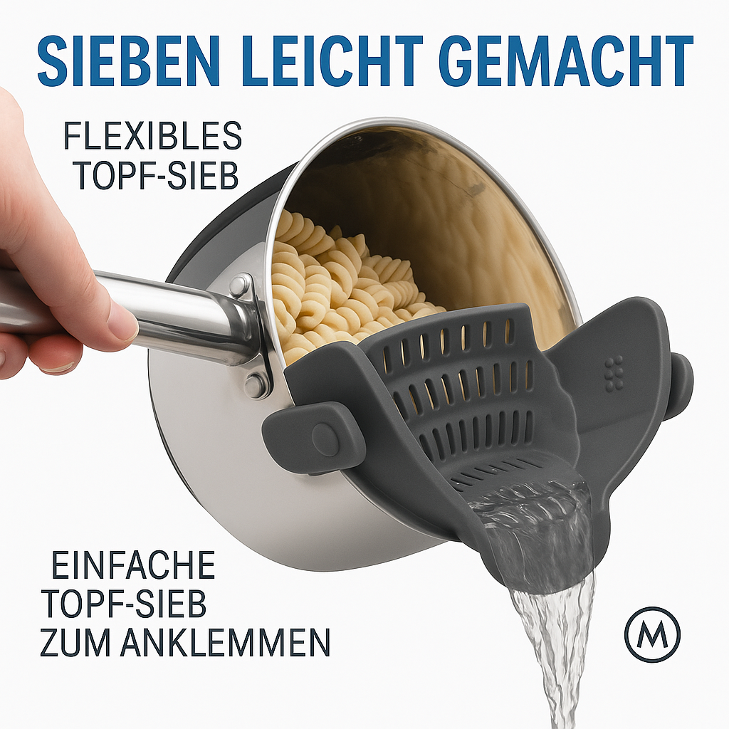 Topf-Sieb zum Anklemmen, flexibel für Töpfe und Schüsseln DE.