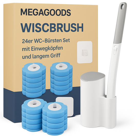 24er WC-Bürsten Set mit Einwegköpfen und langem Griff DE.
