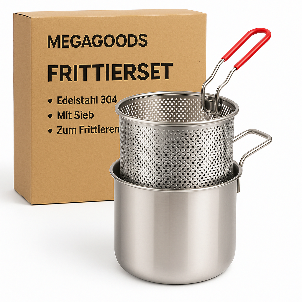 Frittierpfanne Edelstahl 304 mit Sieb für Tempura und Hähnchen DE.