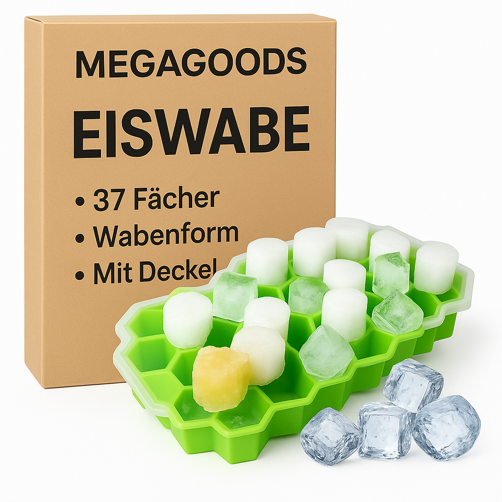 Eiswürfelform 37 Fächer Wabenform mit Deckel BPA-frei DE.