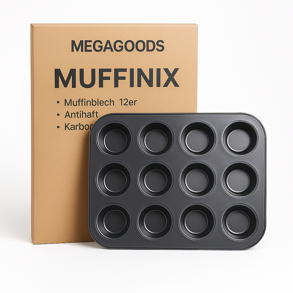 Muffinblech 12er antihaft quadratisch Karbonstahl Backform DE.