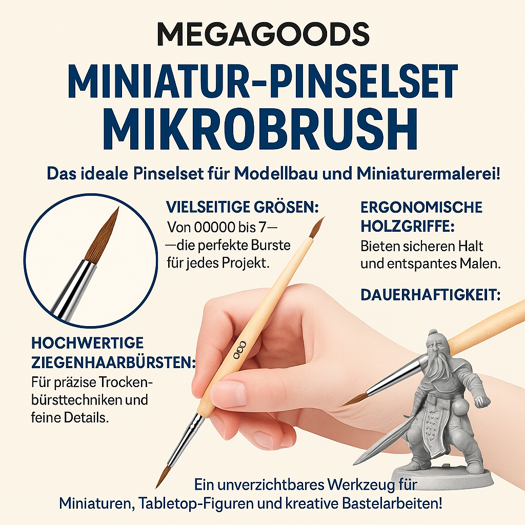 Pinselset Miniaturmalerei 11tlg Premium Ziegenhaar Drybrush Kit DE.