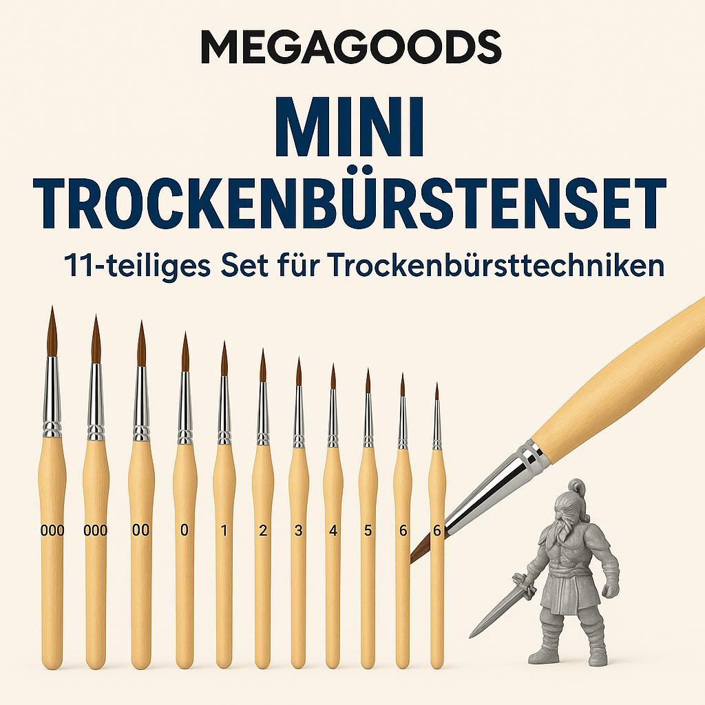 Pinselset Miniaturmalerei 11tlg Premium Ziegenhaar Drybrush Kit DE.