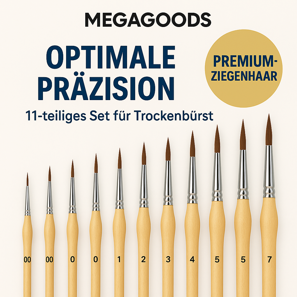 Pinselset Miniaturmalerei 11tlg Premium Ziegenhaar Drybrush Kit DE.