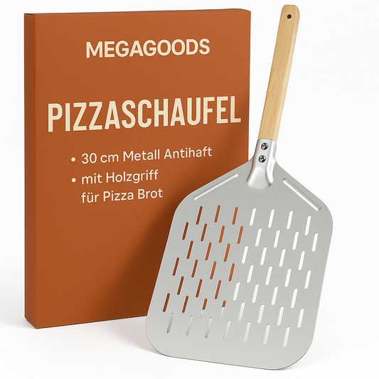 Pizzaschaufel 30 cm Metall Antihaft mit Holzgriff für Pizza Brot DE.