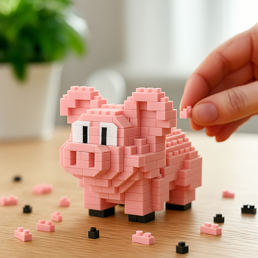 3D Mini-Bausteine Schwein Spielzeug Set Tiermodell Puzzle DE.