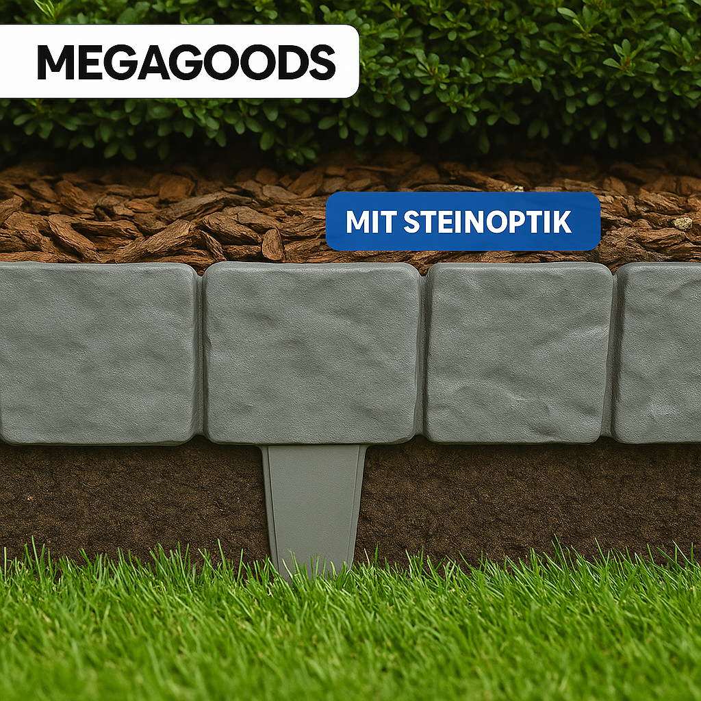 20er Set Rasenkante Kunststoff Steinoptik Beetbegrenzung Garten DE.