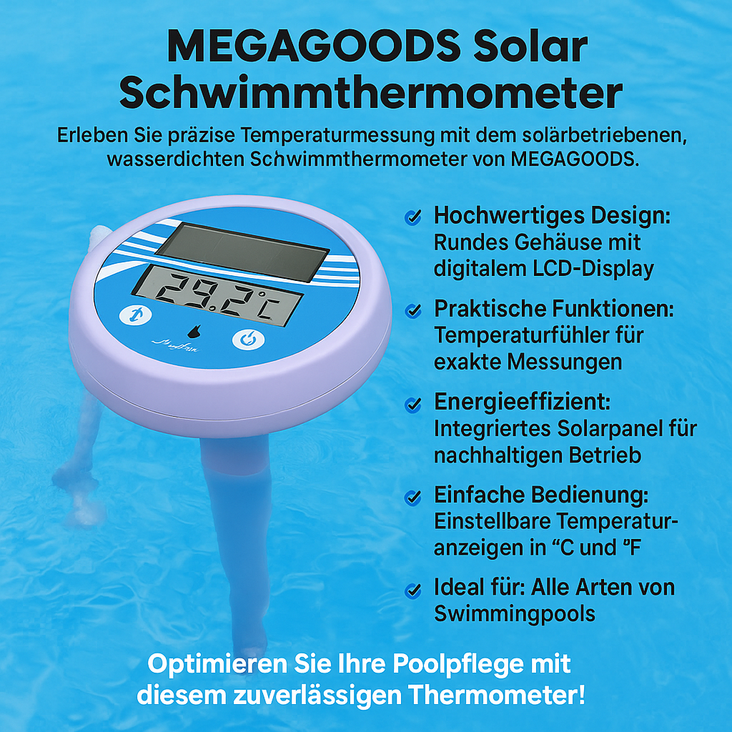 Wasserfestes Solar Poolthermometer mit Skala für exakte Messwerte DE.