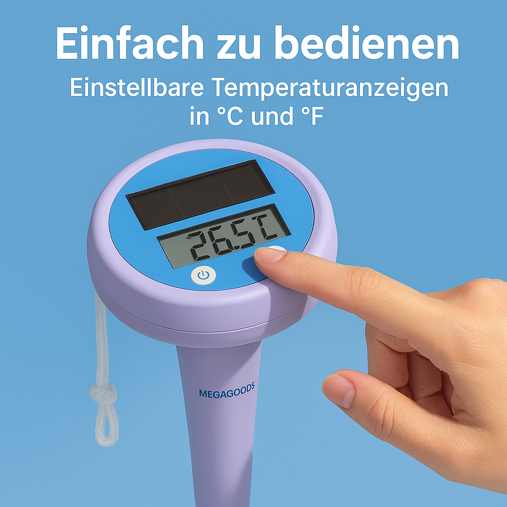 Wasserfestes Solar Poolthermometer mit Skala für exakte Messwerte DE.