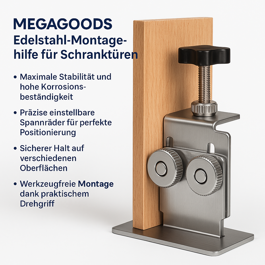 Montagehilfe Schranktür Edelstahl für verdeckte Scharniere DE.