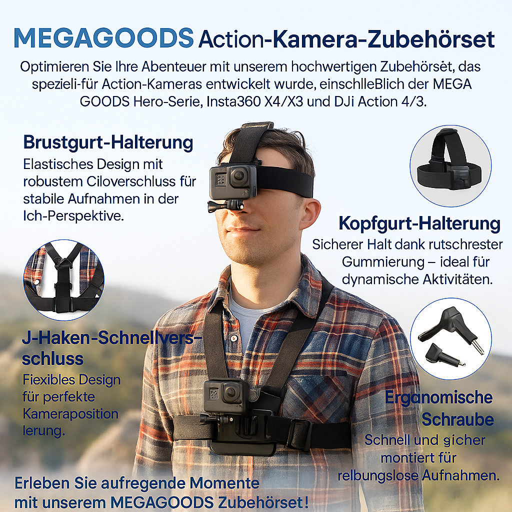 Brustgurt Kopfband J-Haken Halter für GoPro Insta360 DJI Action DE.
