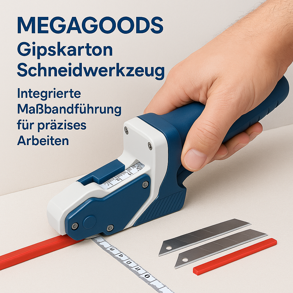 Gipskarton Schneidwerkzeug mit Maßband und Klinge für Trockenbau DE.
