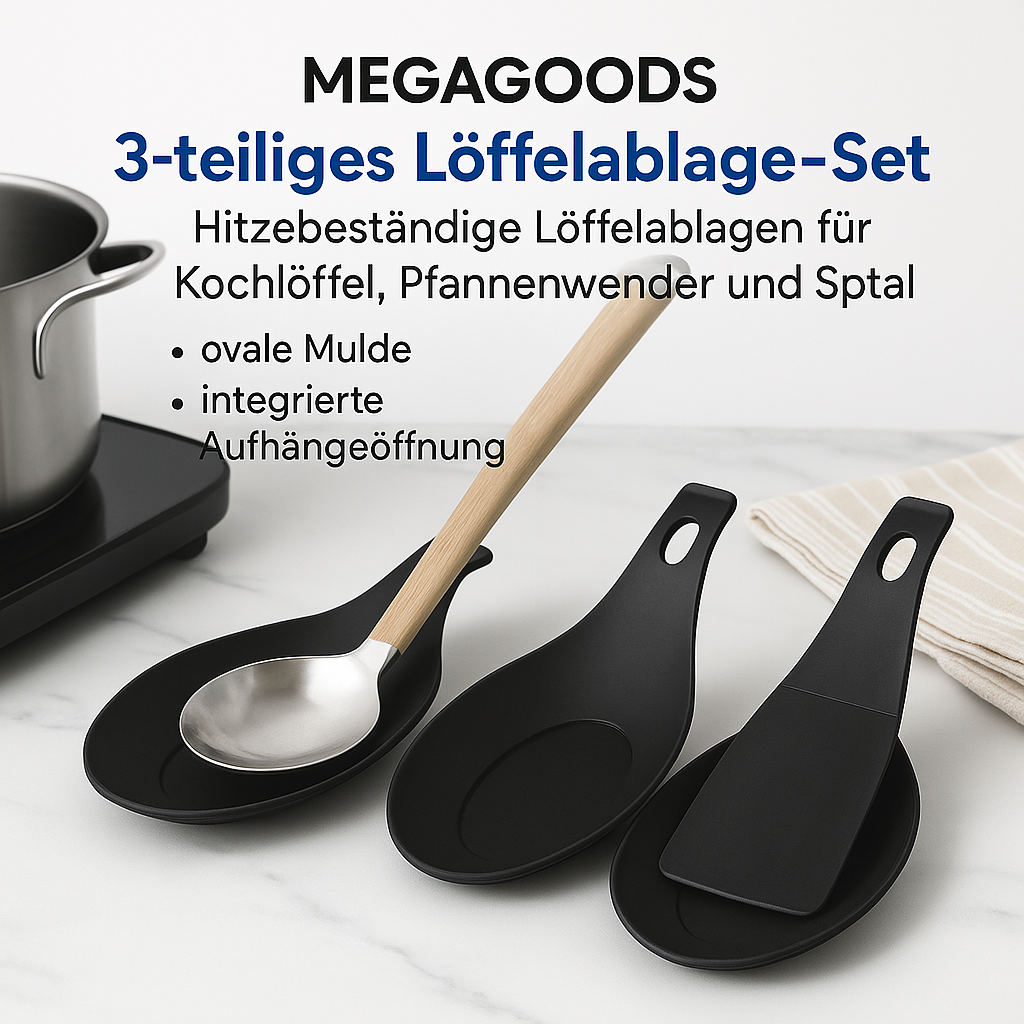 3er Set Silikon Ablage hitzebeständig für Löffel Pfannenwender DE.
