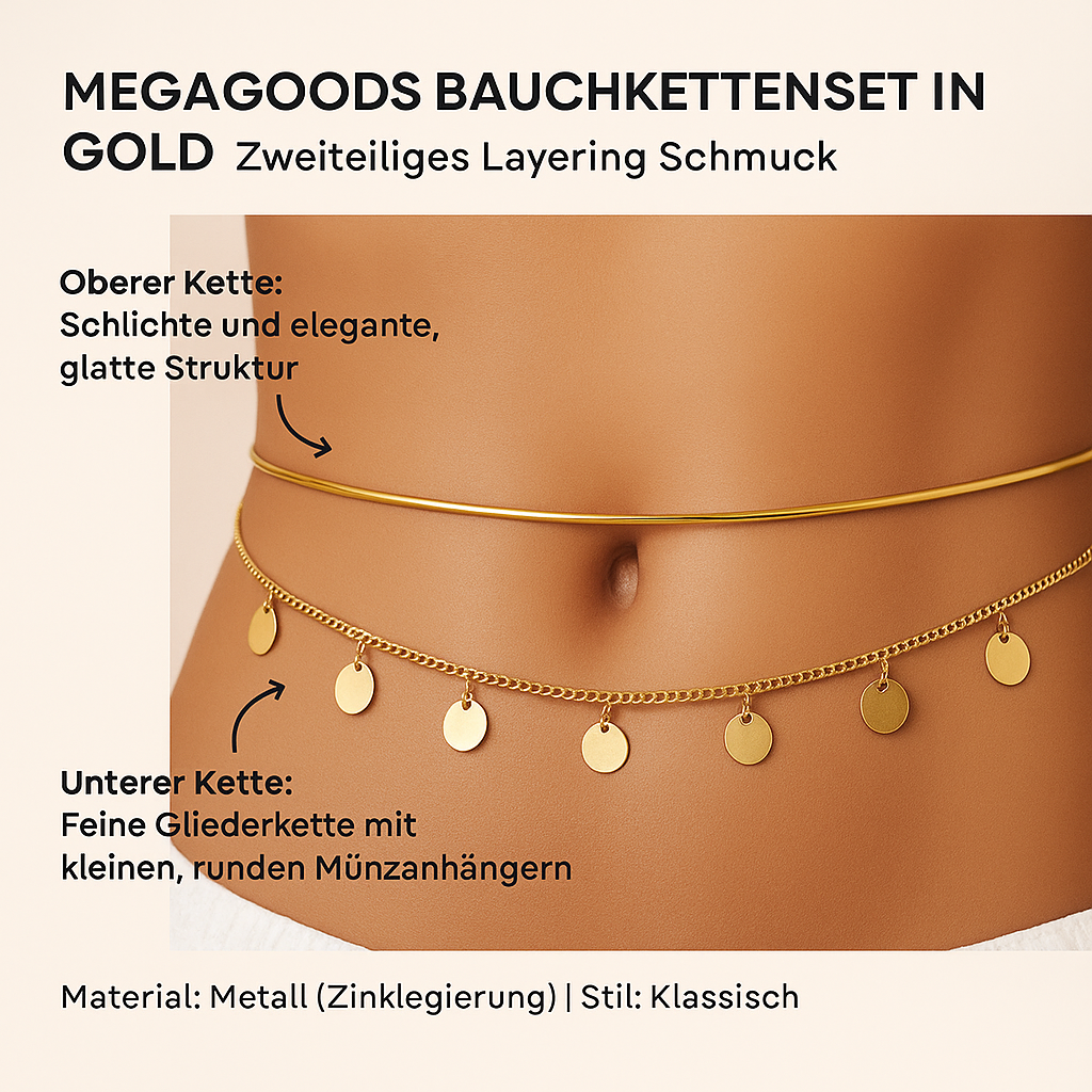 Taillenkette doppellagig Boho mit Quasten Anhänger Gold Sommer DE.