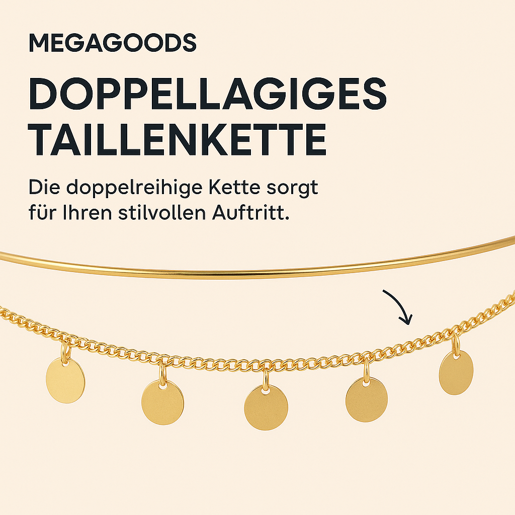 Taillenkette doppellagig Boho mit Quasten Anhänger Gold Sommer DE.