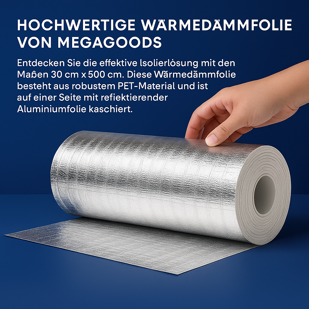 Isolierfolie PET Aluminium 30x500 cm Wärmeschutz Deko DE.