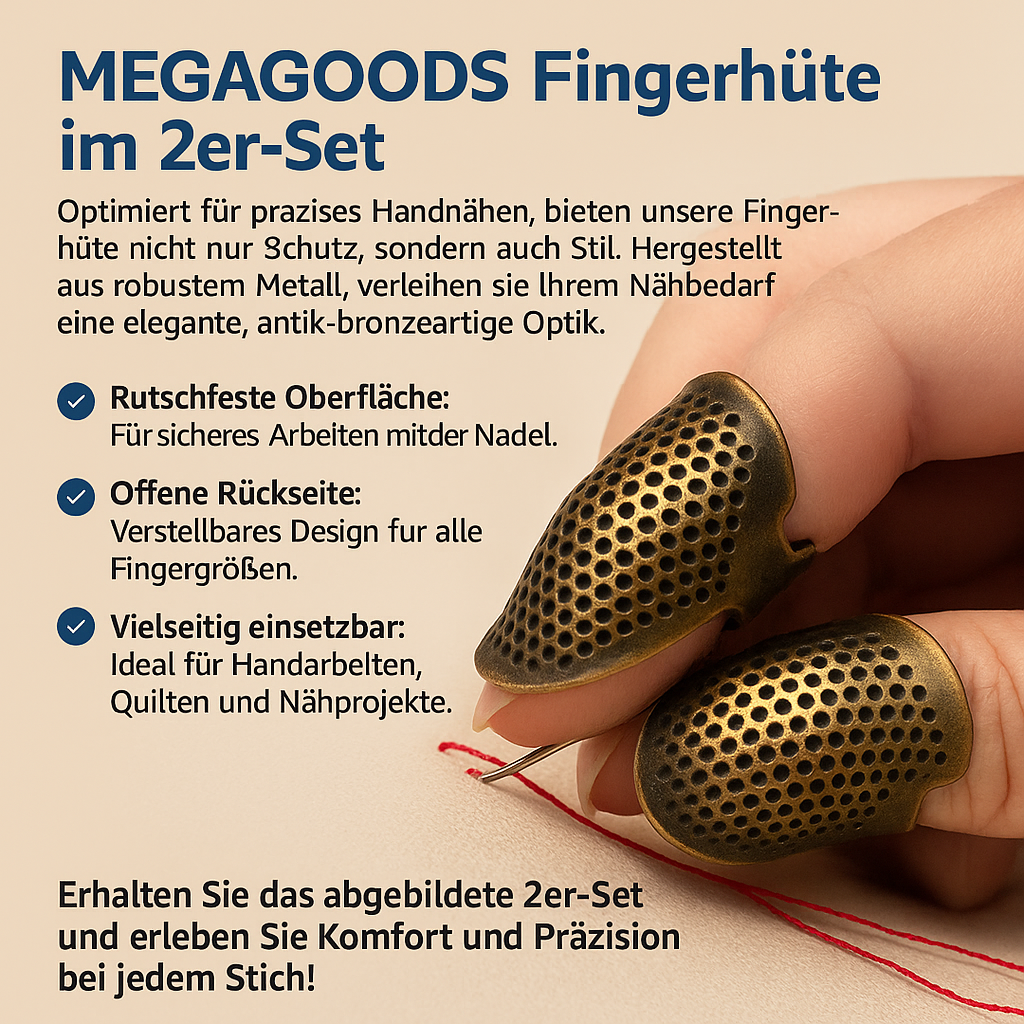 2er-Set Nähfingerhut verstellbar Vintage rutschfest für Handarbeit DE.