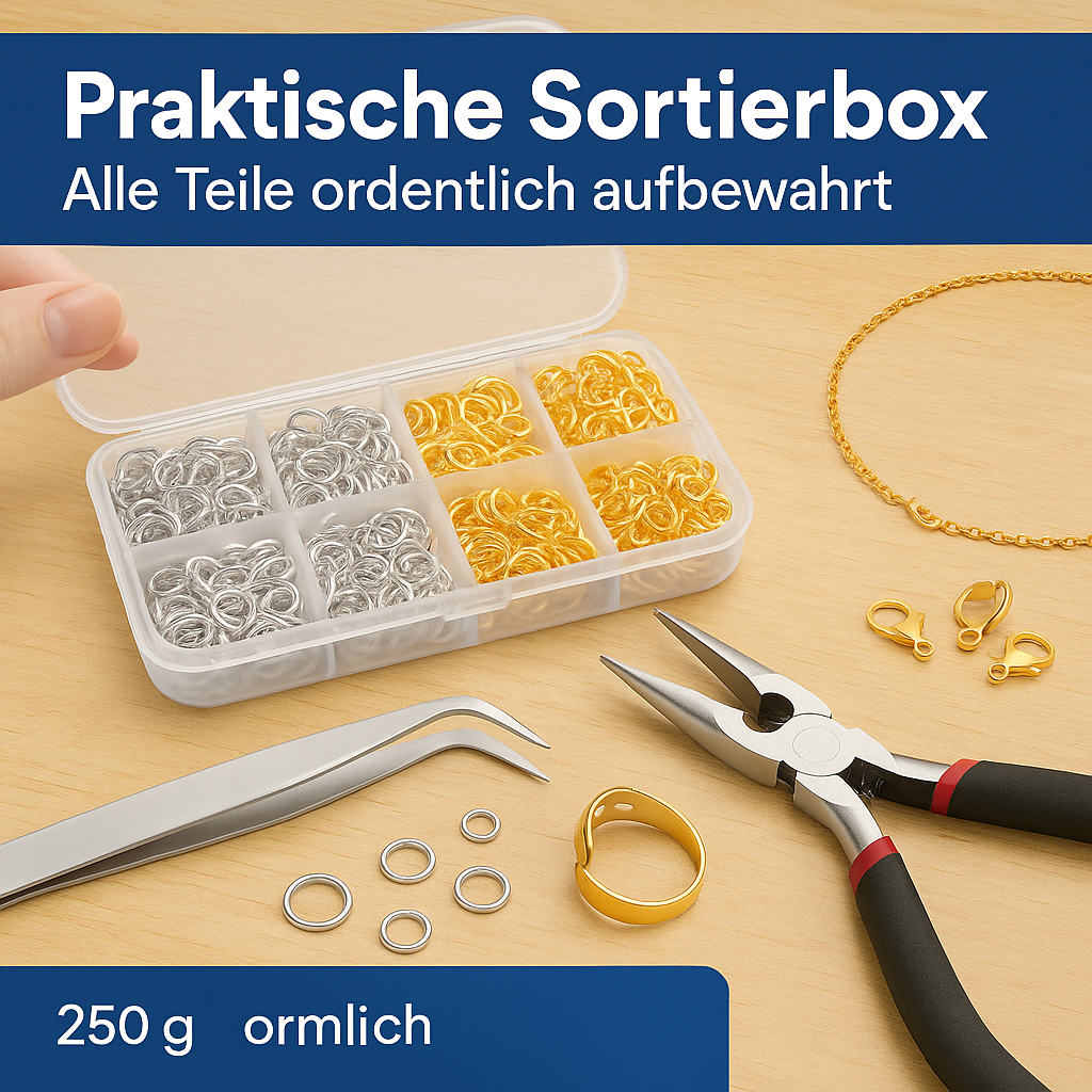 Schmuckzubehör Set 1200-tlg Gold Silber Ringe Karabiner Zange DE.