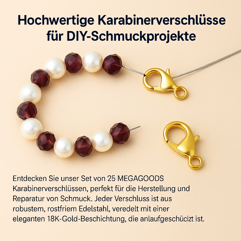 25x Karabinerverschlüsse 18K Gold 12 mm Edelstahl Schmuckzubehör DE.