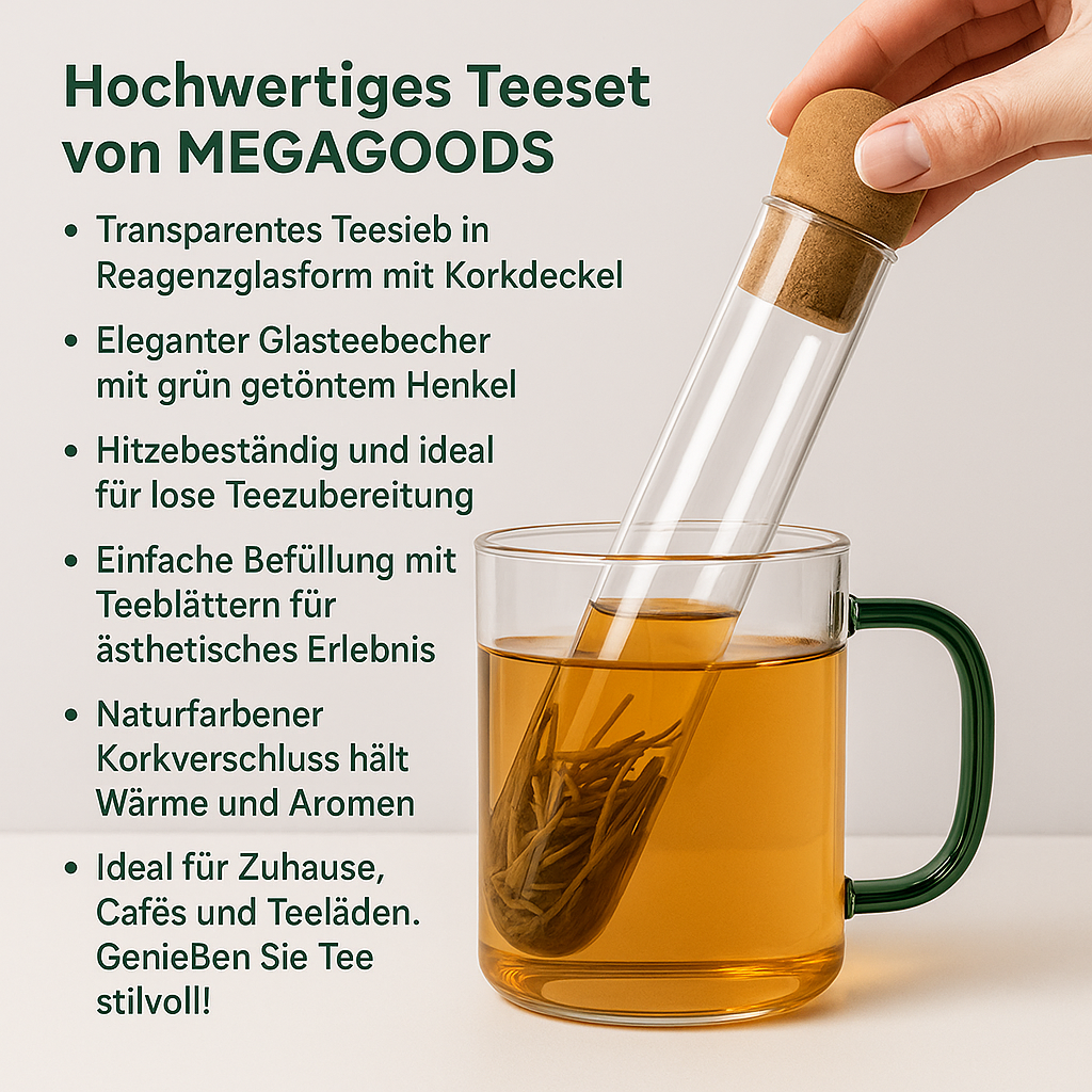 Teesieb Set mit Korkdeckel hitzebeständig transparent DE.