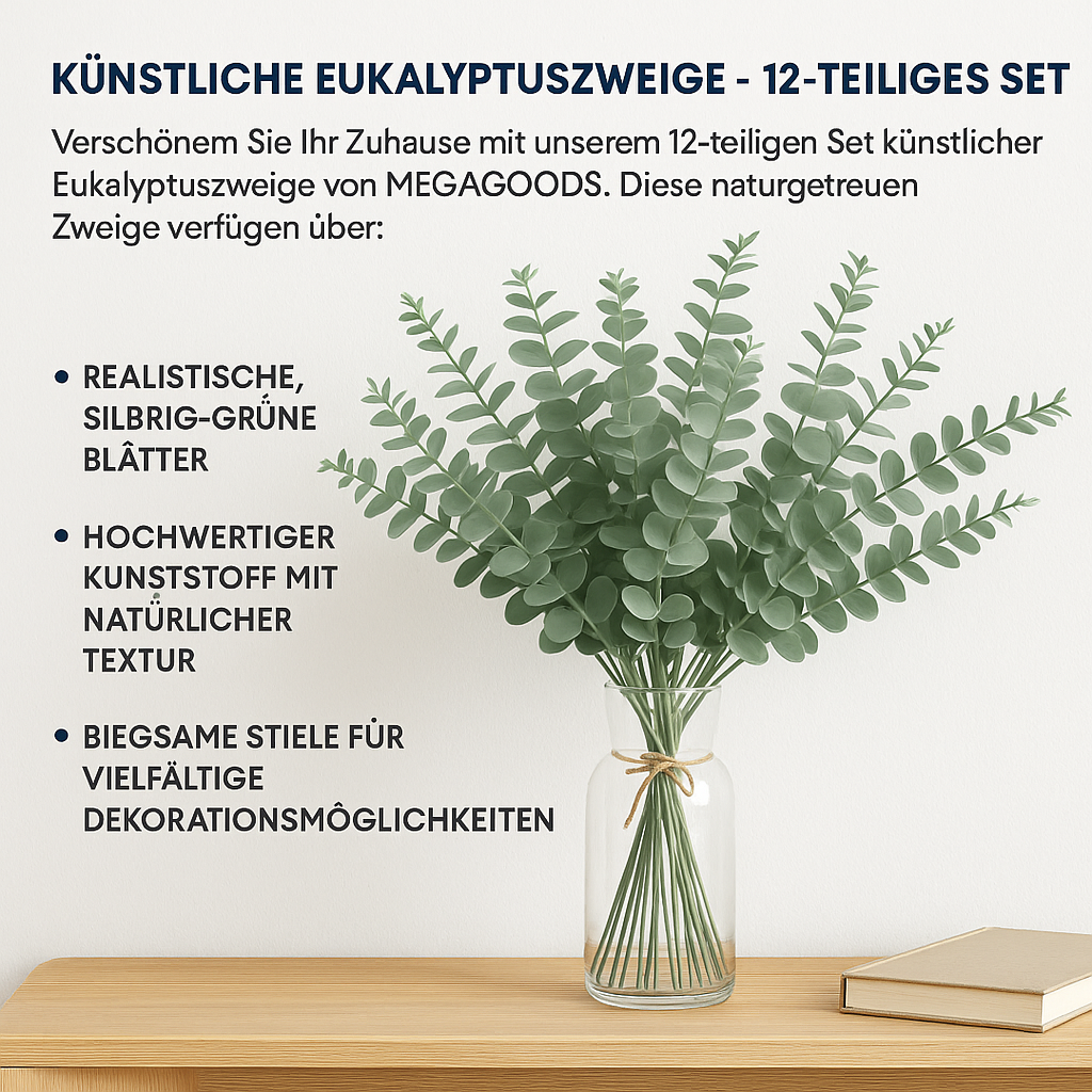 12er Set Eukalyptuszweige künstlich Silberdollar Deko Hochzeit Grün DE.