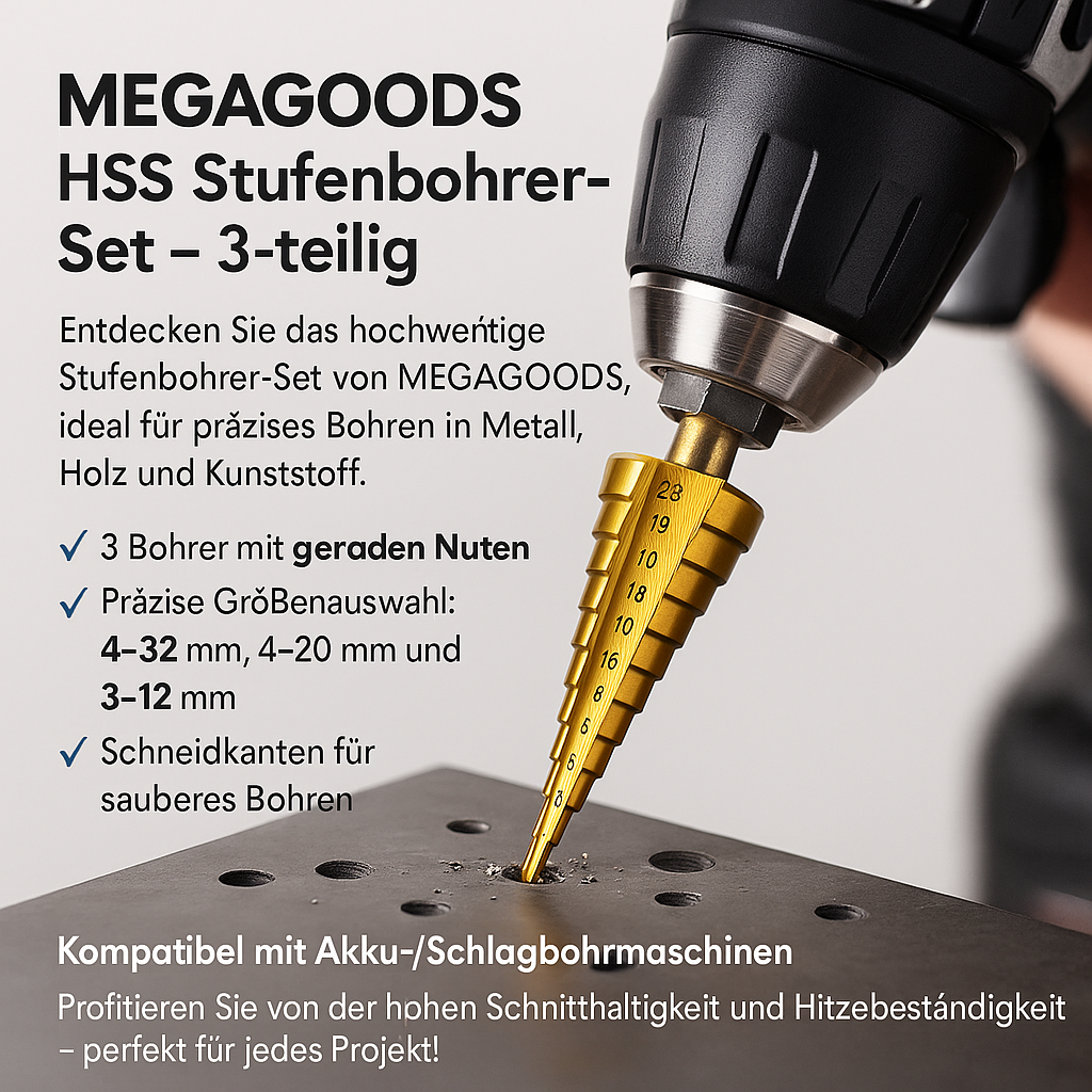 HSS Stufenbohrer Set Titan 3–20 mm für Metall Holz Kunststoff DE.